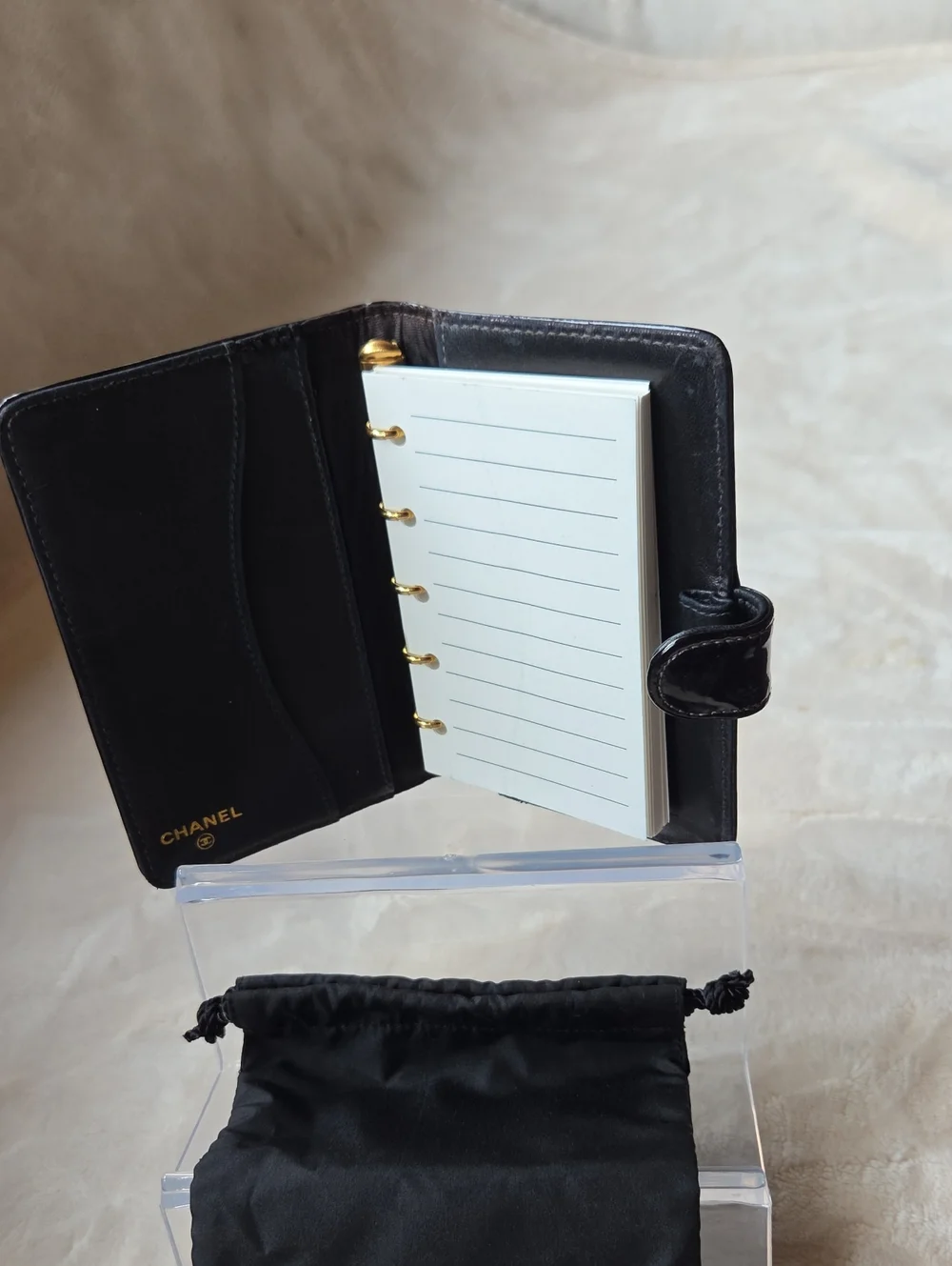 CHANEL Black Patent Leather CC Embossed Small Agenda/Wallet